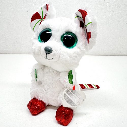 TY Beanie Boos: Chimney, a plüss ünnepi fehér egér – 15 cm