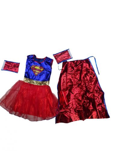 9-10 évesre Supergirl jelmezruha palásttal, csuklórátéttel (XL) - Superman - ÚJ